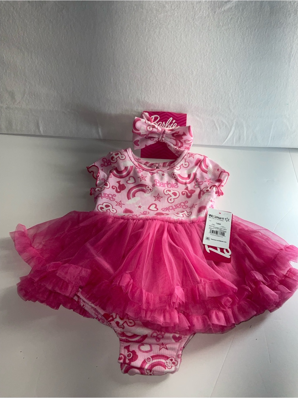 Barbie Hot Pink Tulle Dress Bodysuit with Bow Headband